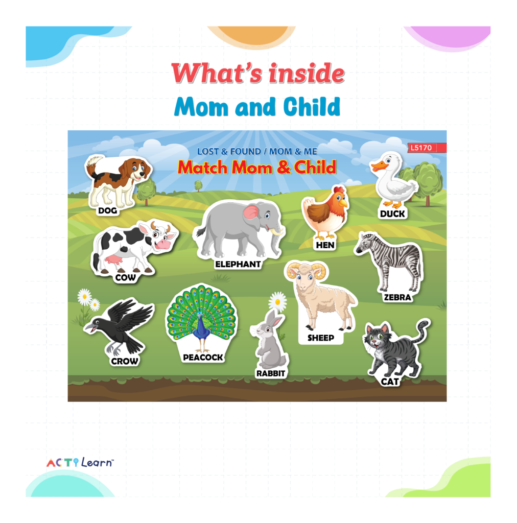 Cutouts - Fruits | Vegetables | Sea animals | Farm animals | Forest animals | Pet animals | Birds | Insects | Vehicles | Objects | Flowers | Space | Mom and Child 15 Actilearn Cutout Mom and child
