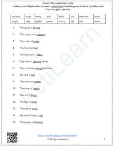 describing words worksheet grade 1