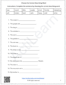 describing words free printable