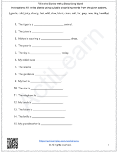 describing words activity sheet
