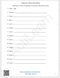 describing words opposites