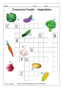 vegetables crossword for kids