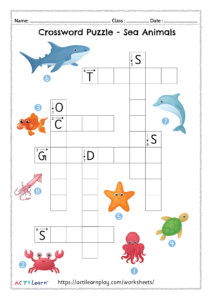 sea animals crossword puzzle