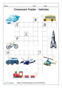 vehicles crossword for kids