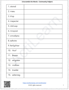 community helpers unscramble activity
